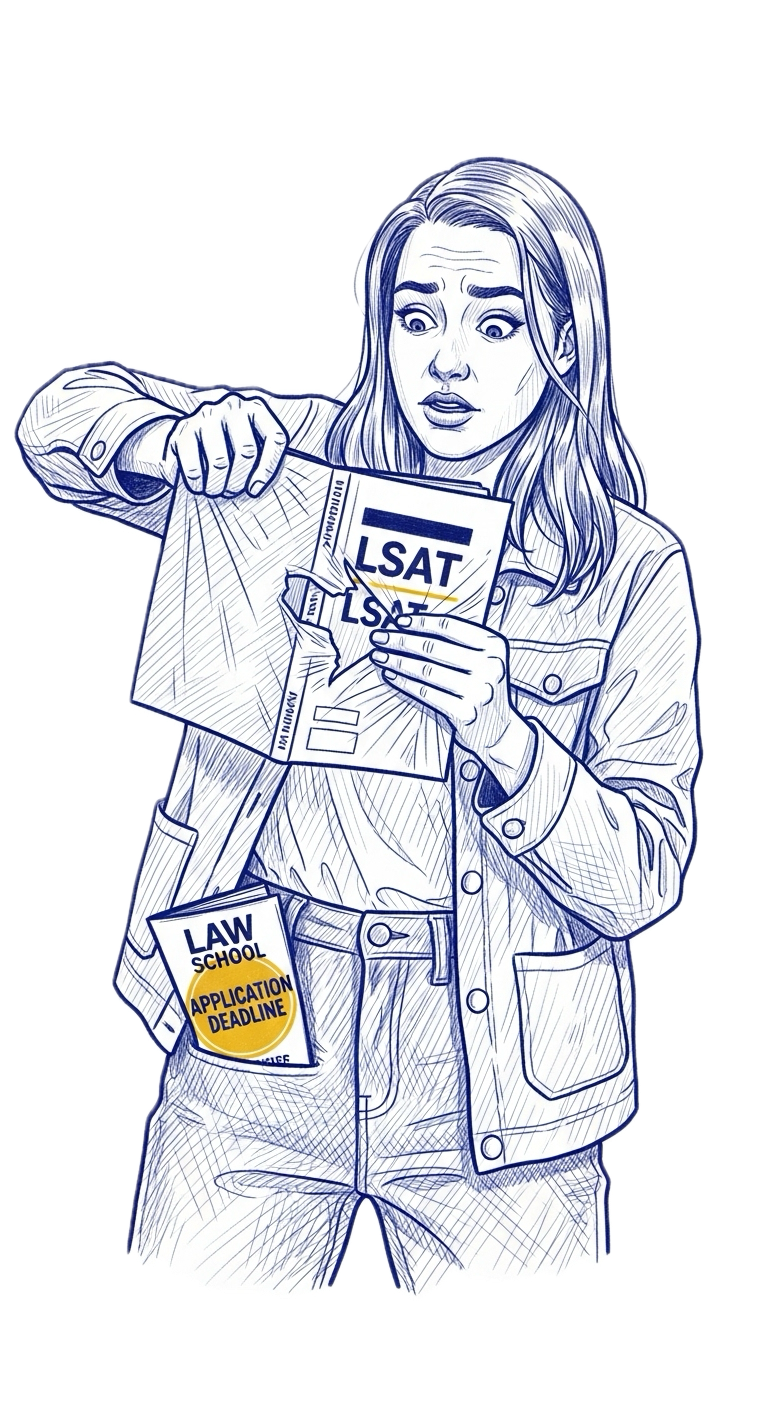 The Essentialist - person urgently opening LSAT prep book